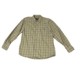 Eddie Bauer‎ Mens Large Button Down Shirt Green Tan Plaid Long Sleeve Preppy